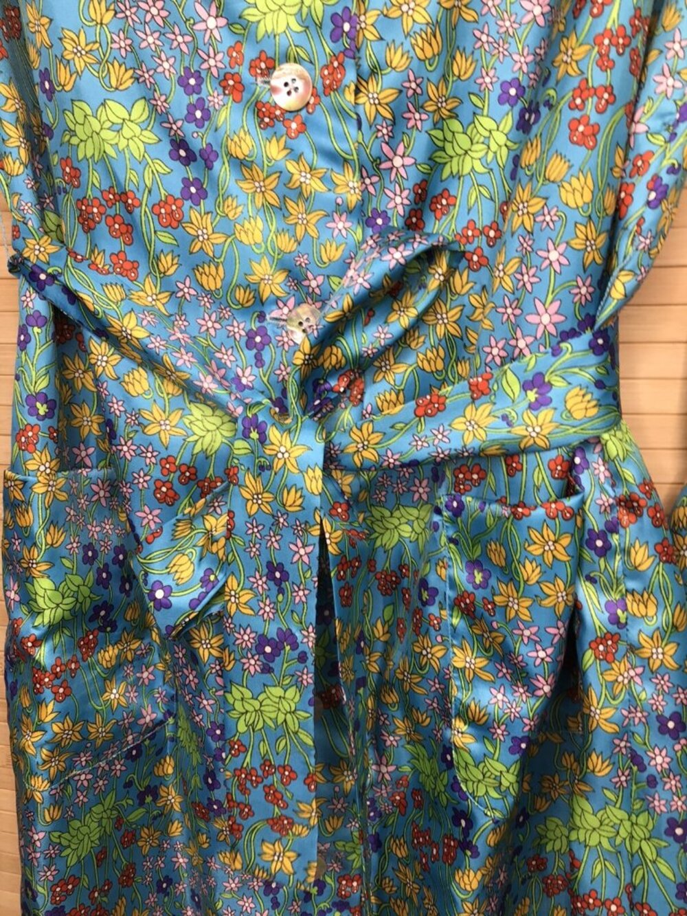 Vintage Vera Maxwell Mid Century Silky button down tie waist Shirt Dress sz L XL - Picture 6 of 6